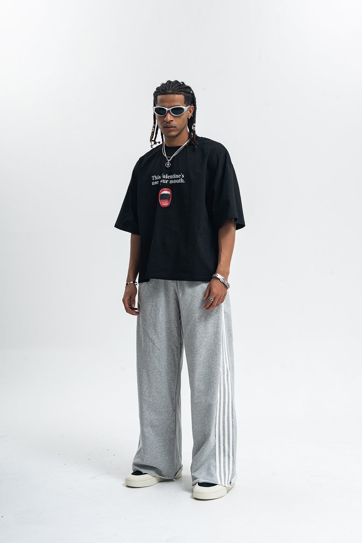 Valentines day t-shirt mouth print top y2k lovers tee in black