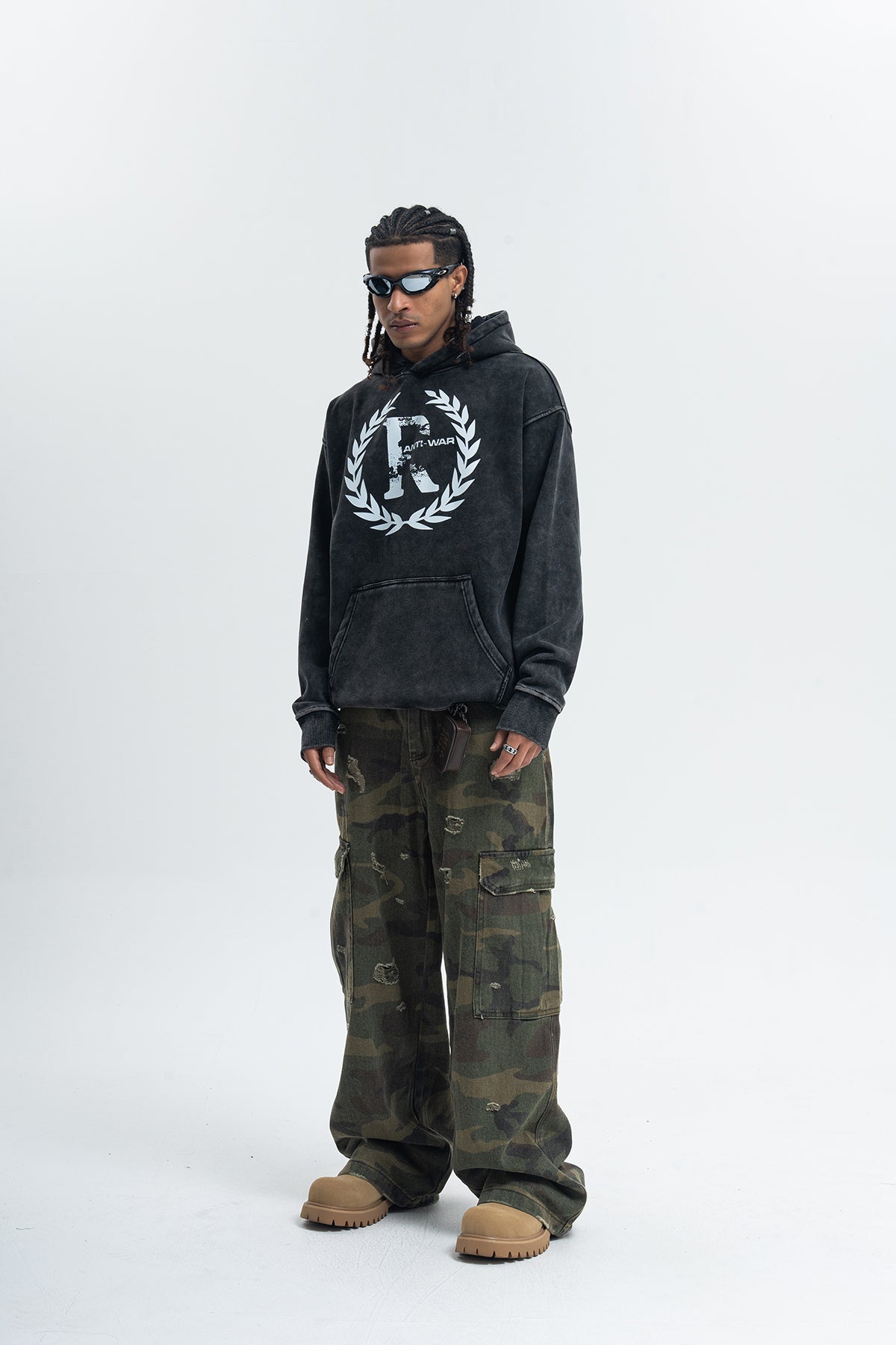 Peace slogan hoodie vintage wash no war hoodie grunge jumper in acid grey