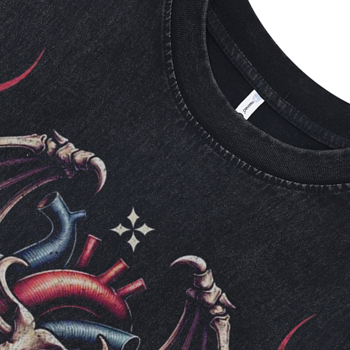 Skeleton bones sleeveless t-shirt skull print surfer vest heartbreak slogan tank top in acid wash black