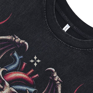 Skeleton bones sleeveless t-shirt skull print surfer vest heartbreak slogan tank top in acid wash black