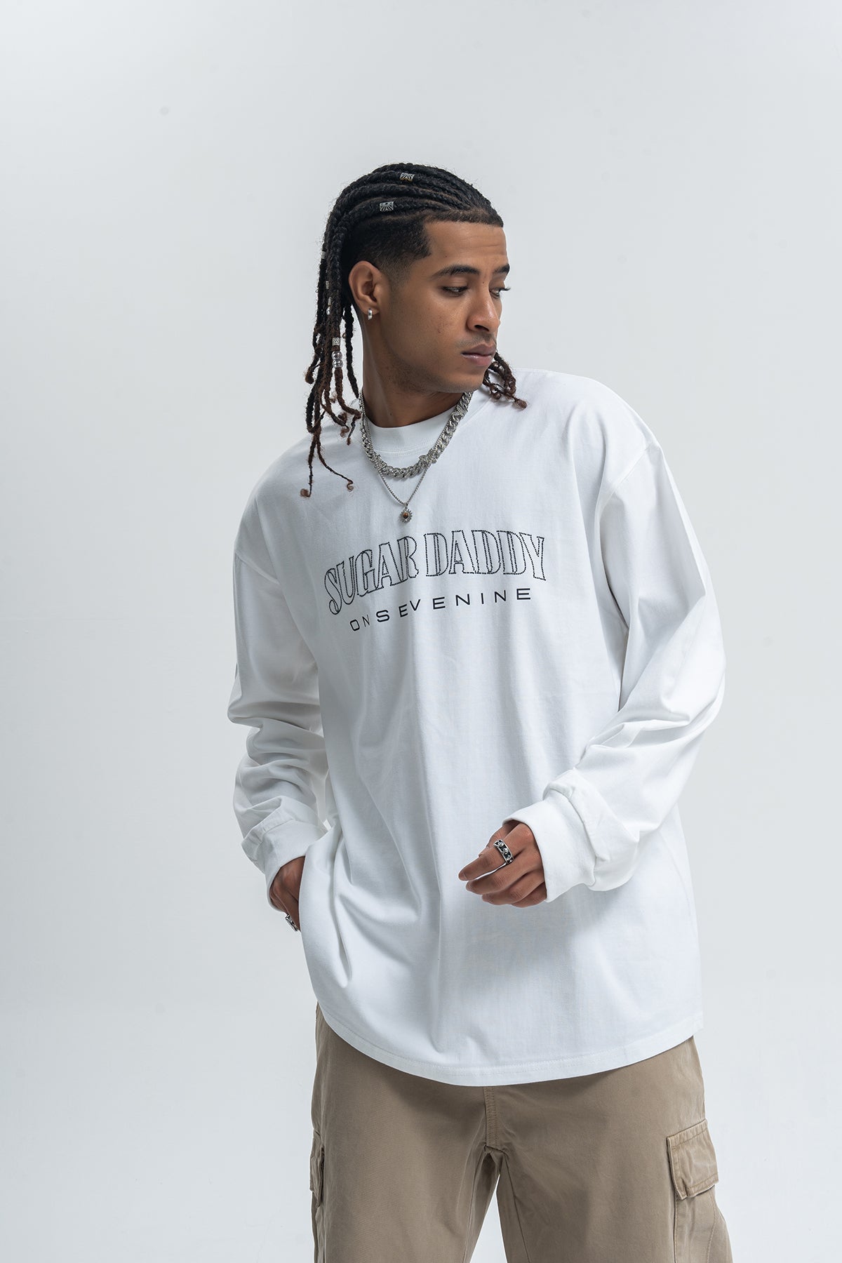 Sugar daddy slogan top long sleeve diamante jumper glitter slogan pullover in white