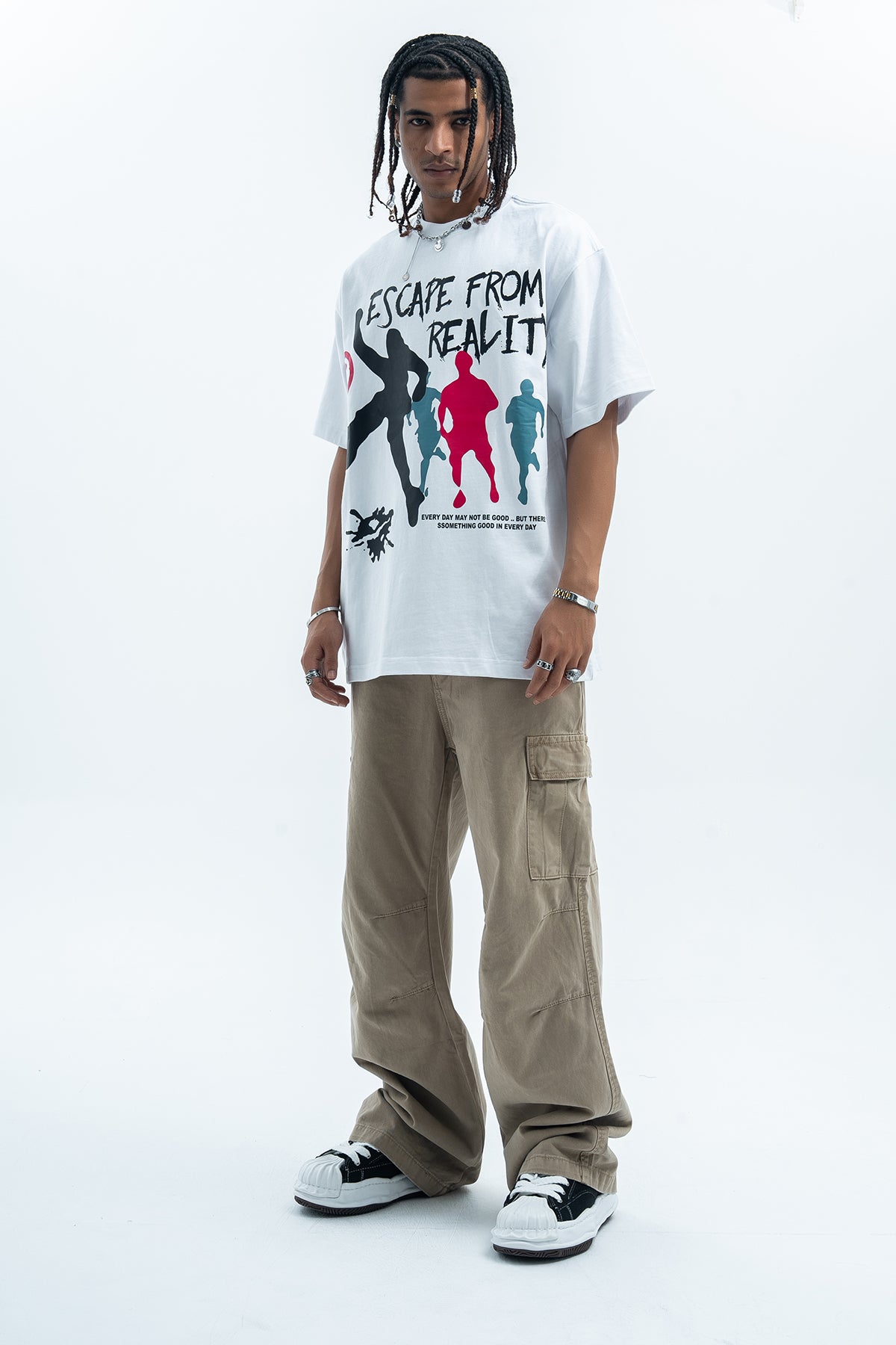 Psychedelic t-shirt graffitit top escape slogan tee raver jumper in black