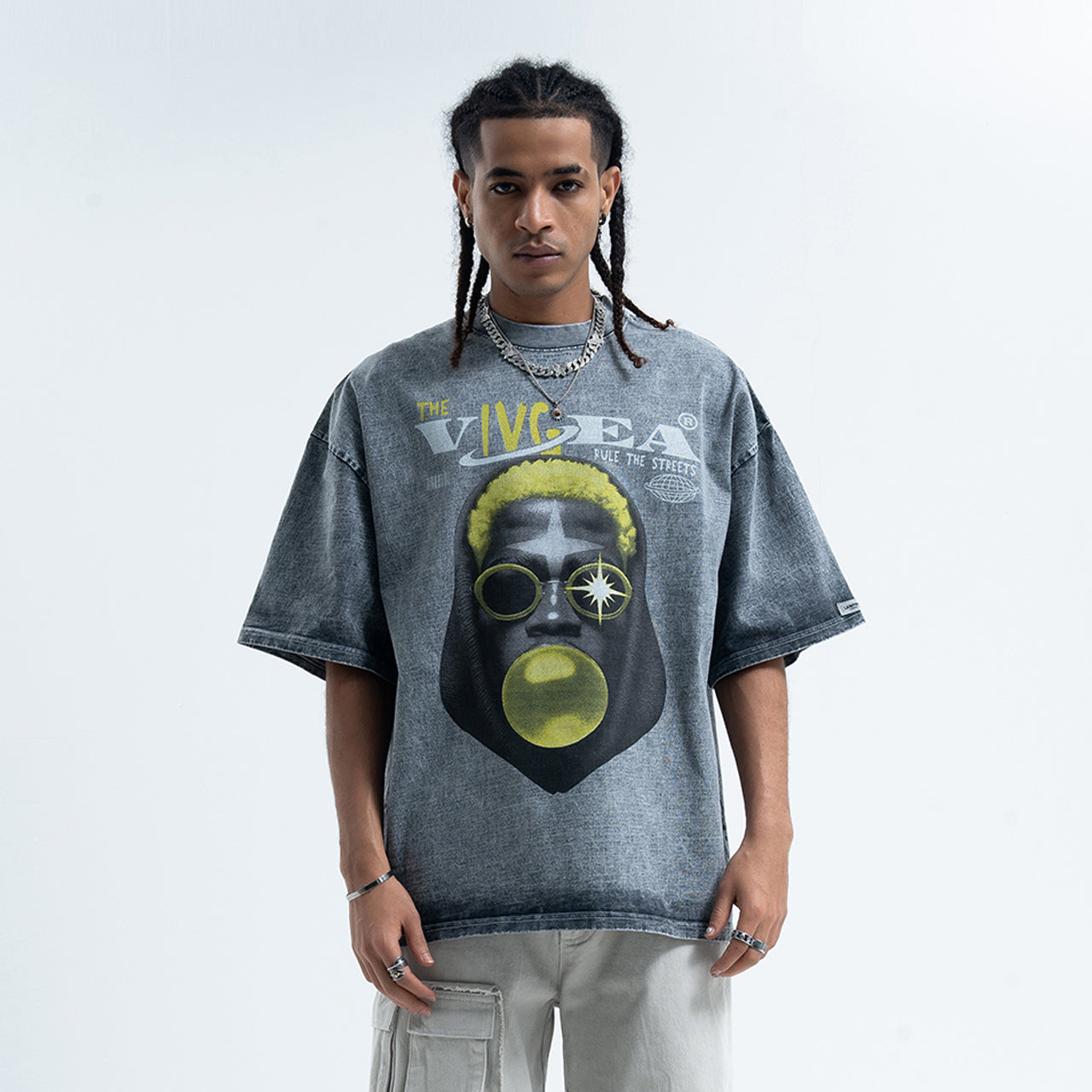 Dennis Rodman t-shirt psychedelic top basketball player tee in grey