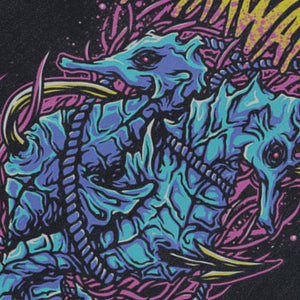 Seahorse print sleeveless t-shirt creepy cartoon surfer vest 90s sea life tank top in acid wash black