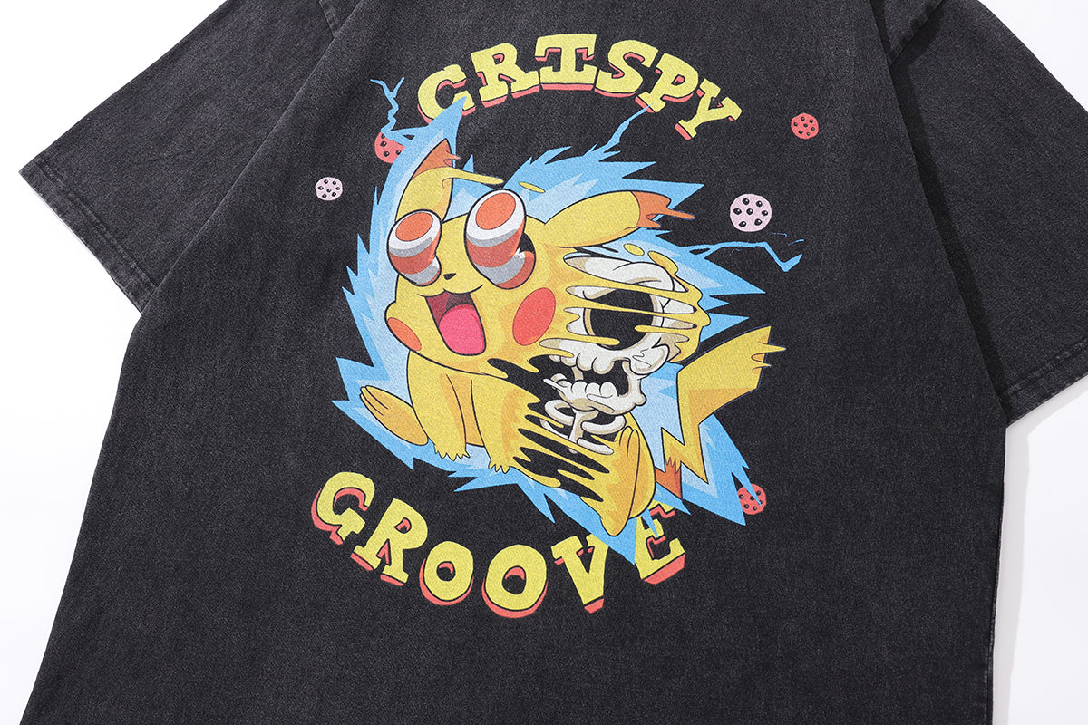 Creepy cartoon t-shirt skeleton tee retro bones top in vintage grey