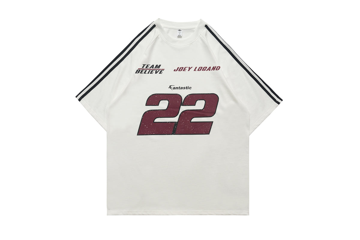 Racing t-shirt 22 number top motorsports tee in white