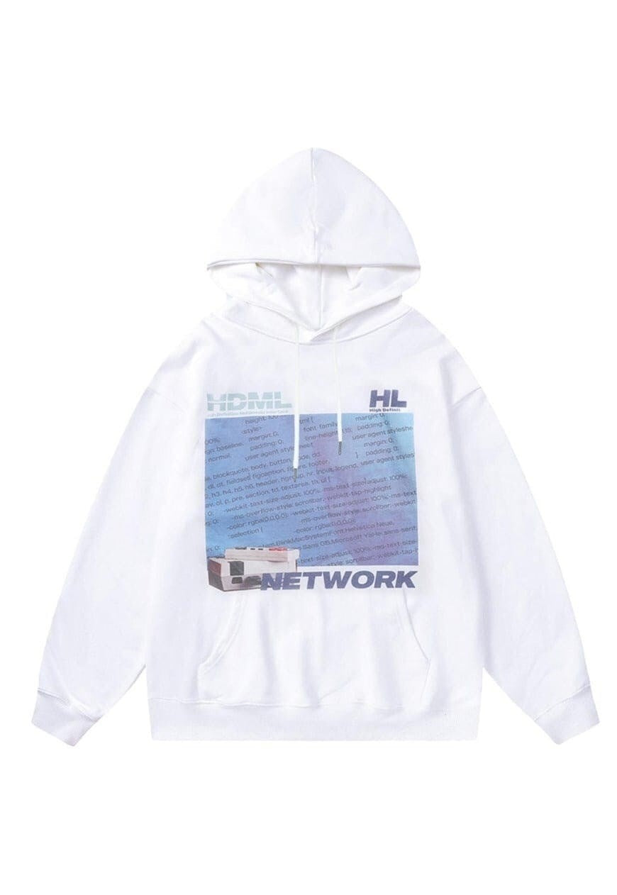 Computer hoodie gamer pullover raver top retro jumper white