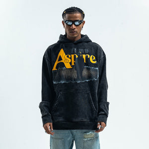 Motivational gunrge hoodie retro psychedelic print pullover aspire slogan jumper in acid grey