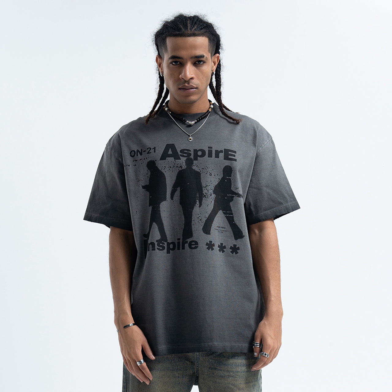 Aspirational t-shirt motivational top grunge psychedelic tee in grey