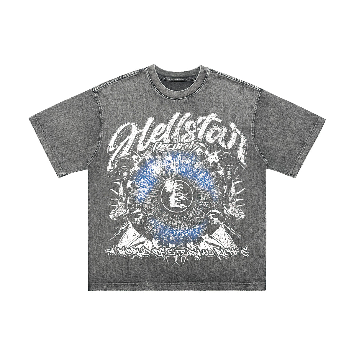 Psychedelic graffiti t-shirt hell slogan top grunge tee in grey