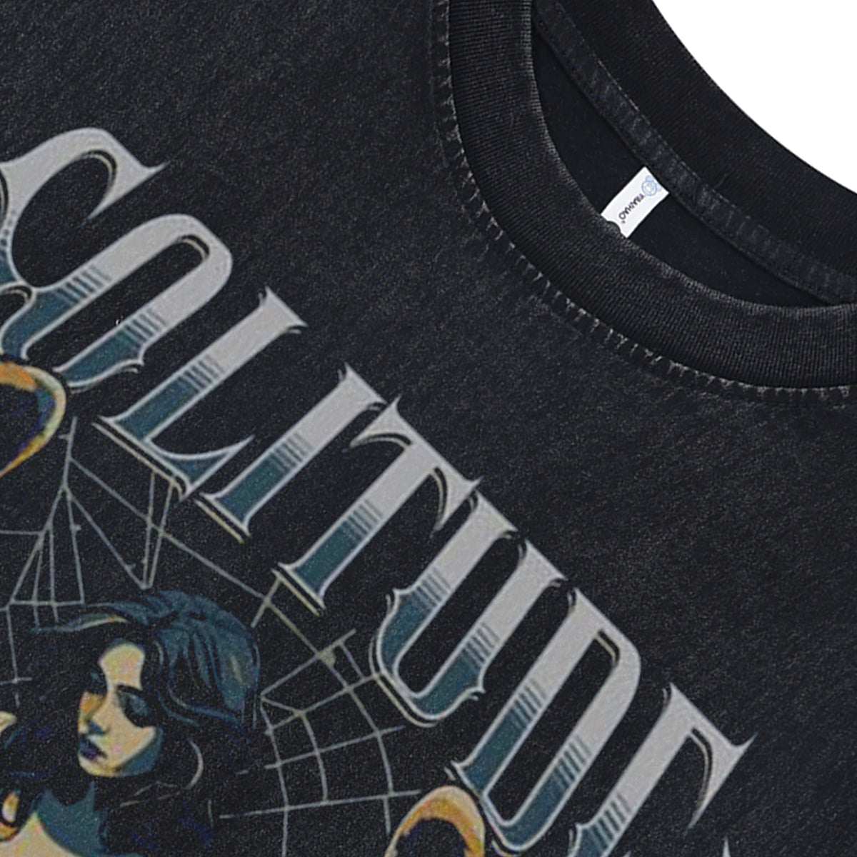 Angel print vintage sleeveless t-shirt solitude slogan surfer vest retro angel tank top in acid wash black