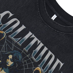 Angel print vintage sleeveless t-shirt solitude slogan surfer vest retro angel tank top in acid wash black