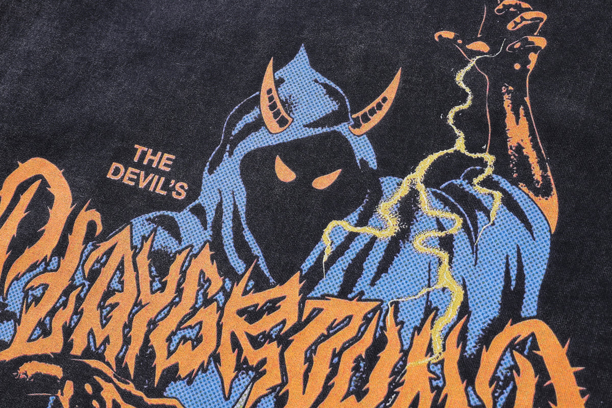 Devil t-shirt playground slogan tee retro creepy poster top in vintage grey