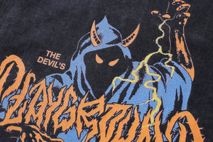 Devil t-shirt playground slogan tee retro creepy poster top in vintage grey