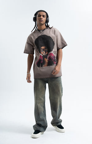 Kid boxer t-shirt retro cartoon top motivational slogan tee in grey