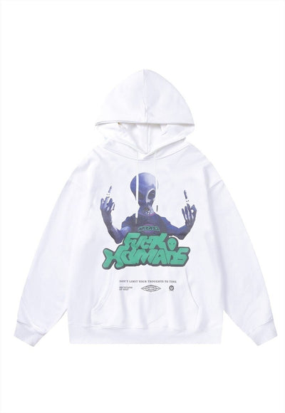 Alien hoodie grunge pullover premium punk jumper in white