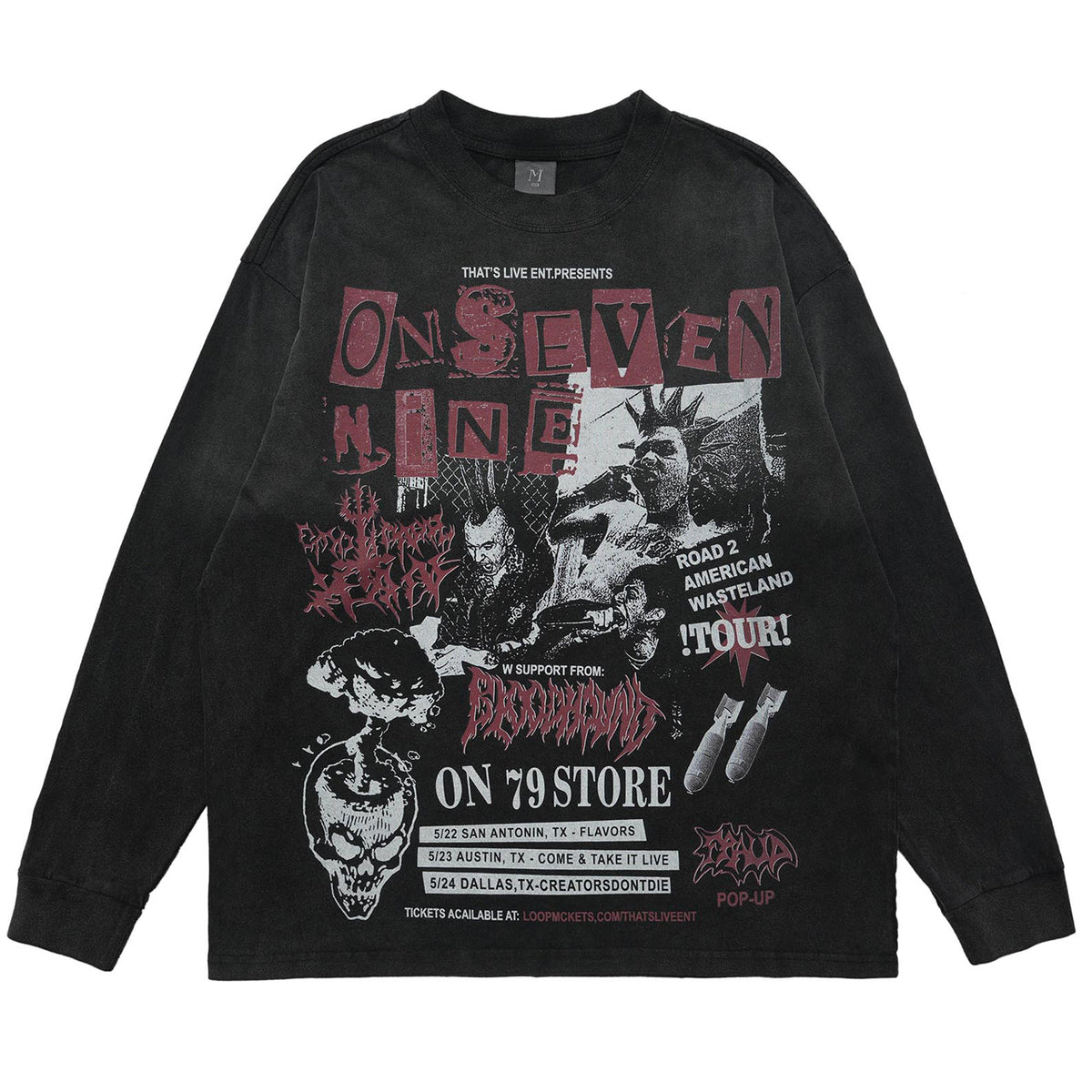 80s punk jumper long sleeve mohawk print top spiky hair t-shirt in black