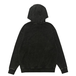 Cyberpunk hoodie tribal print pullover vintage wash raver jumper in acid grey