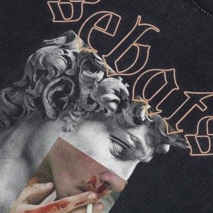 Pop art sleeveless t-shirt retro sculpture print surfer vest grunge tank top in acid wash black