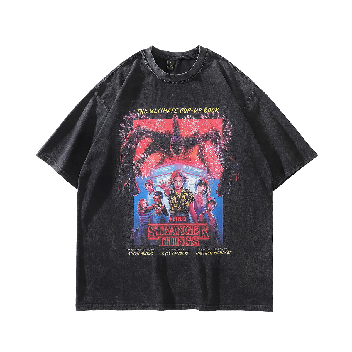 Stranger things t-shirt creepy tee retro cartoon top in vintage grey