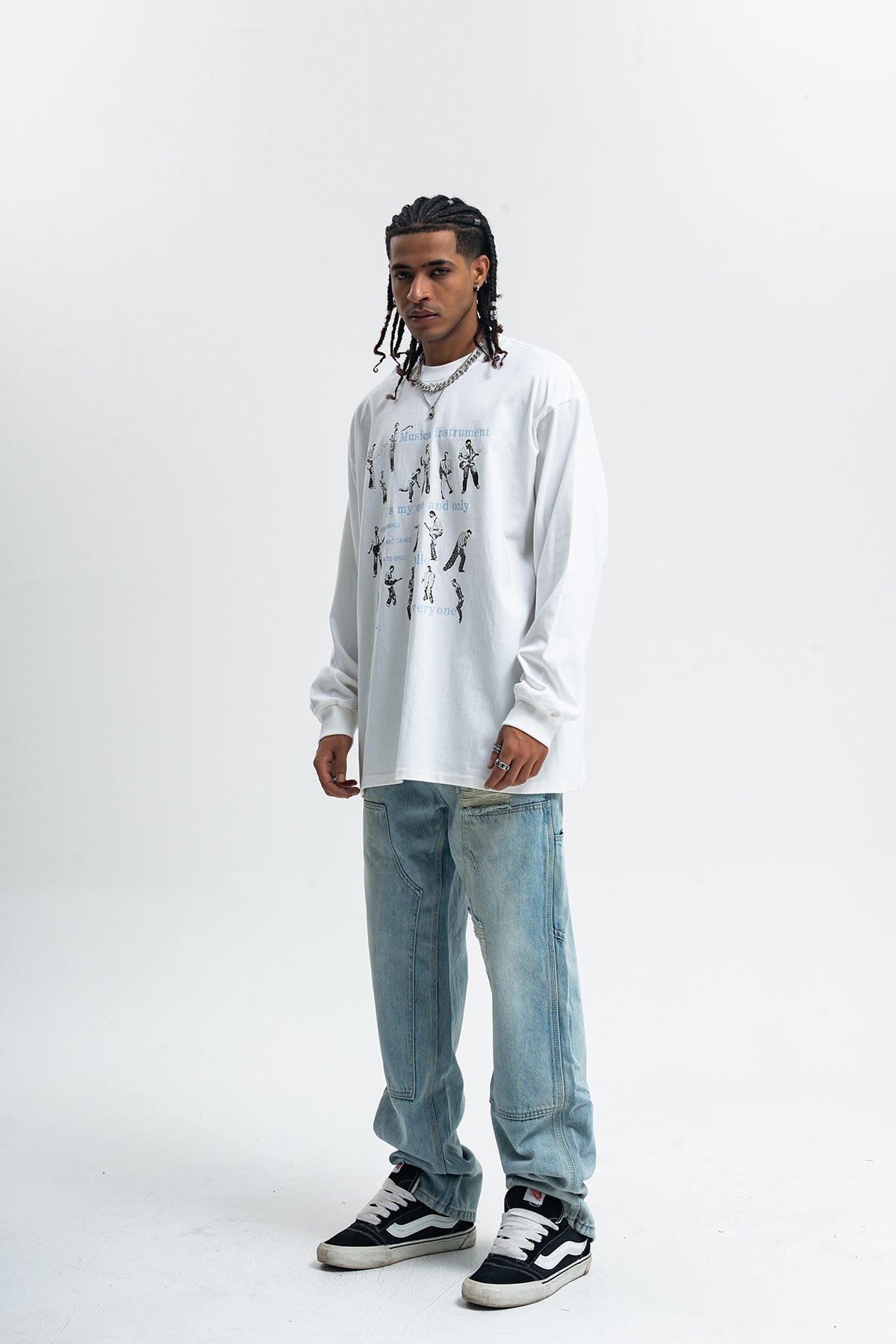 Retro poster jumper musician print long sleeve top 70s grunge t-shirt in brown