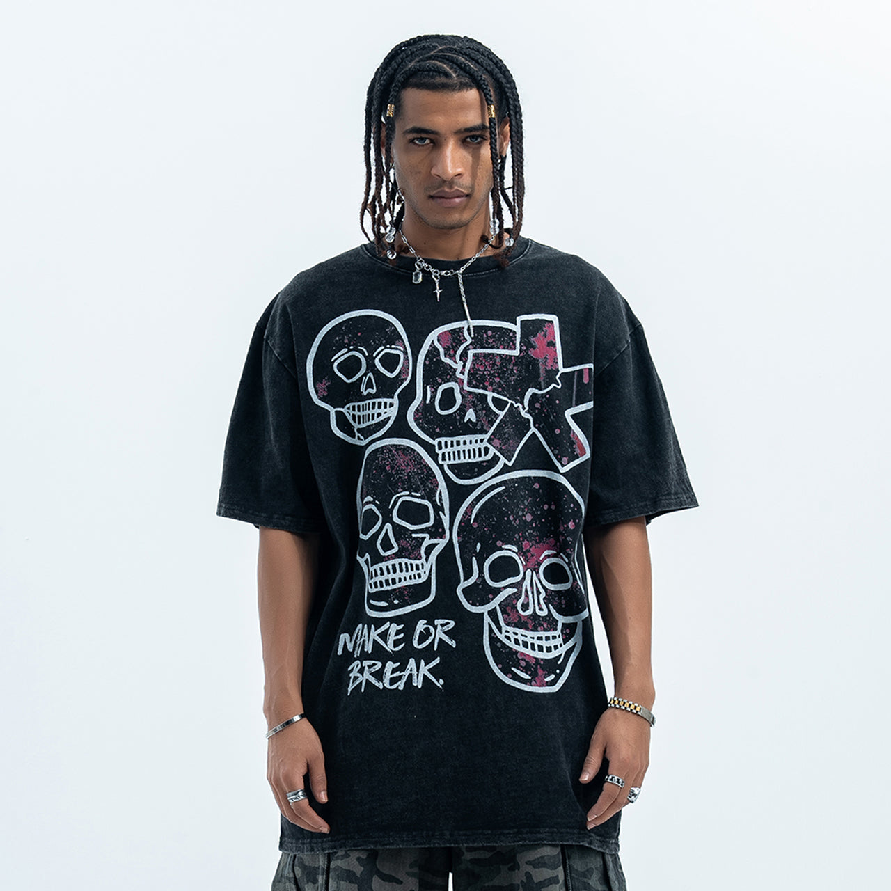 Skull graffiti t-shirt bones print top retro skeleton tee in black