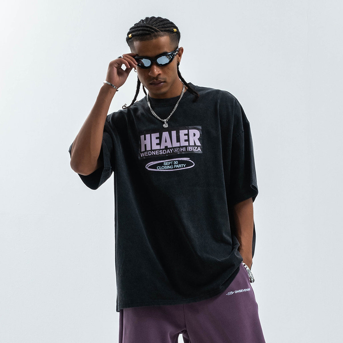 Ibiza t-shirt healer slogan top grunge raver tee retro party jumper in black