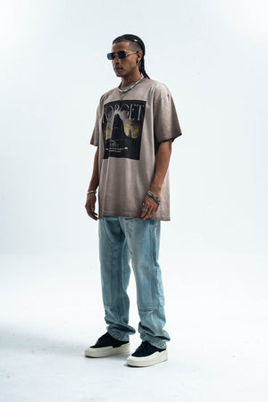 Gothic t-shirt desert monster top creepy print tee in grey