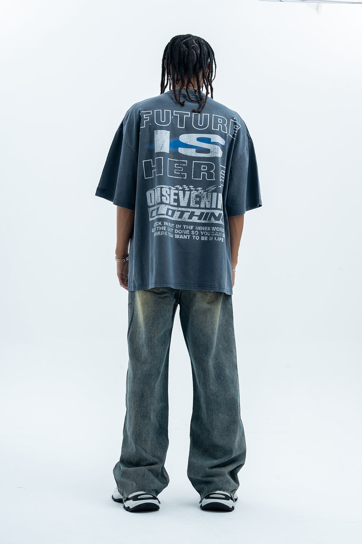 Cyberpunk t-shirt creepy psychedelic top man print tee in blue