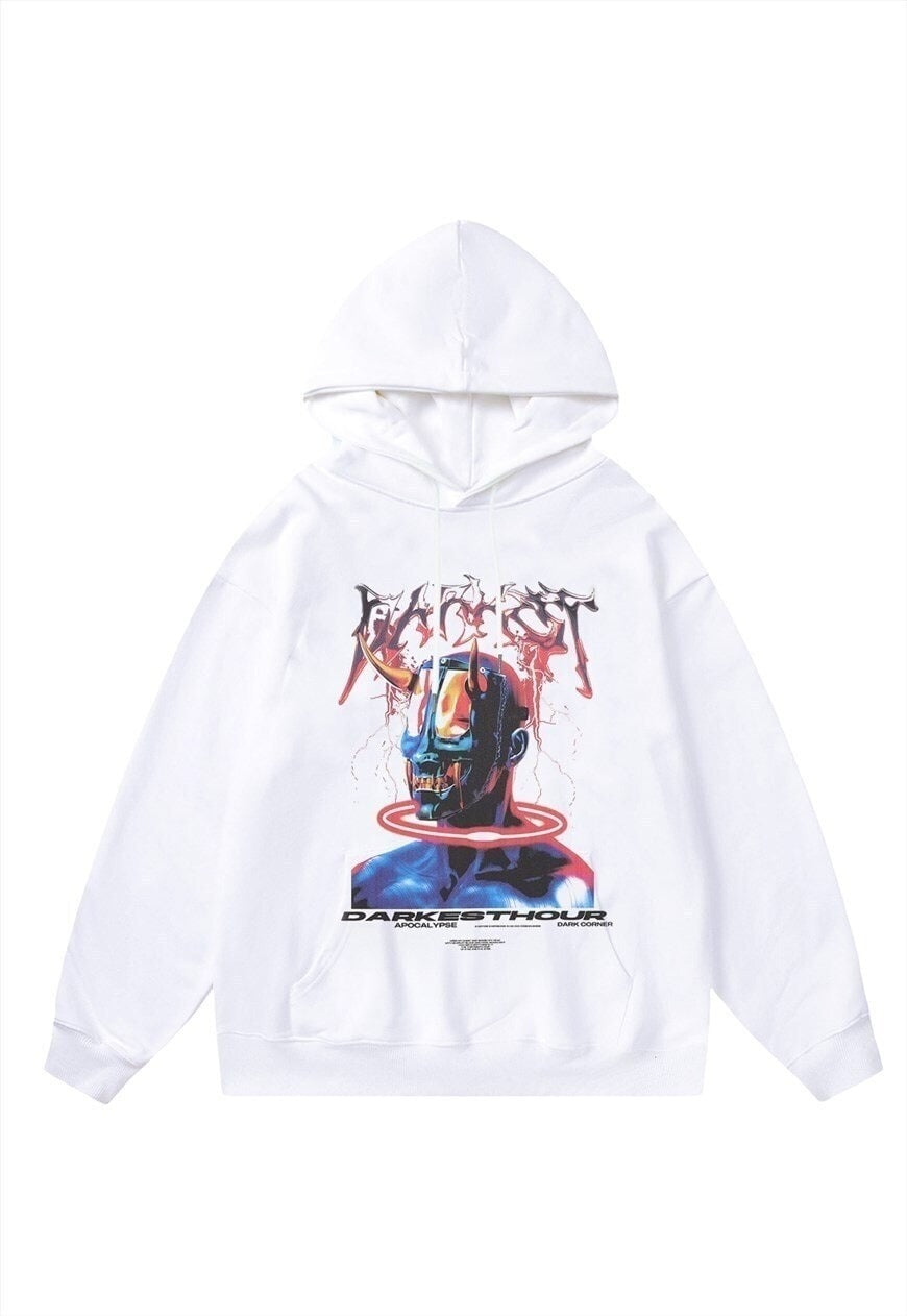 Devil hoodie top grunge slogan premium rave jumper in white