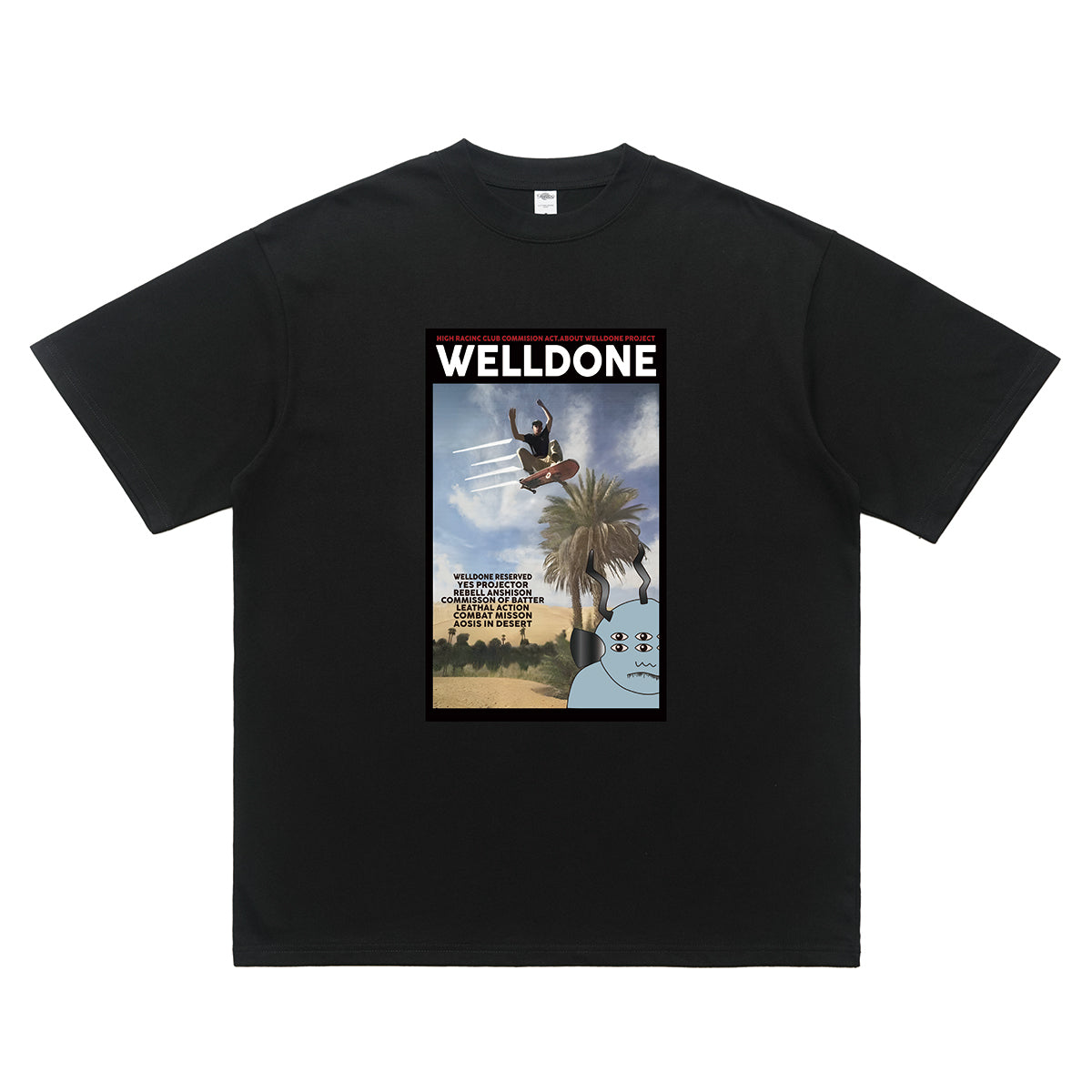 Skater t-shirt palm print top skateboarding tee in black