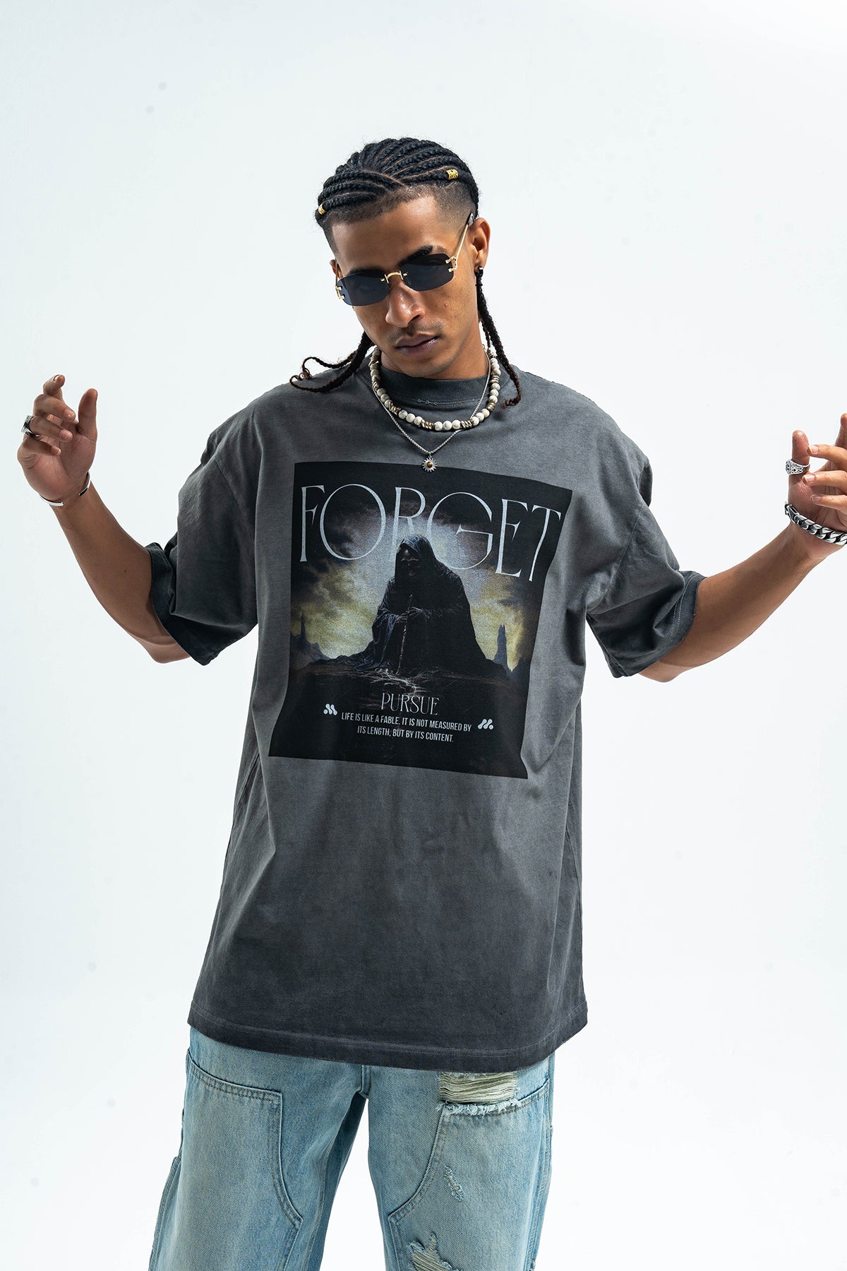 Gothic t-shirt desert monster top creepy print tee in grey