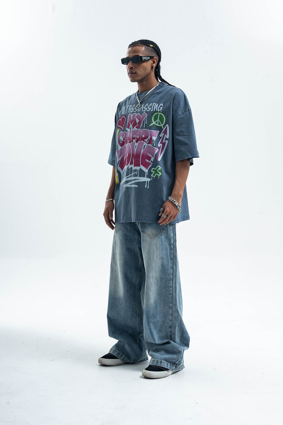 Hippie t-shirt 90s graffiti top motivational slogan tee in  grey