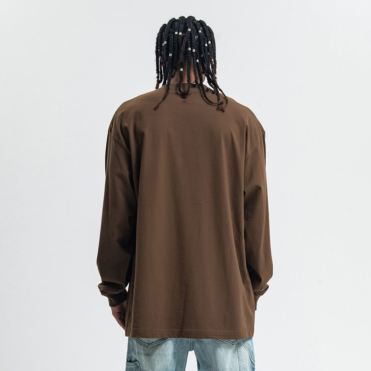 Retro poster jumper musician print long sleeve top 70s grunge t-shirt in brown