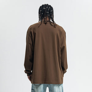 Retro poster jumper musician print long sleeve top 70s grunge t-shirt in brown