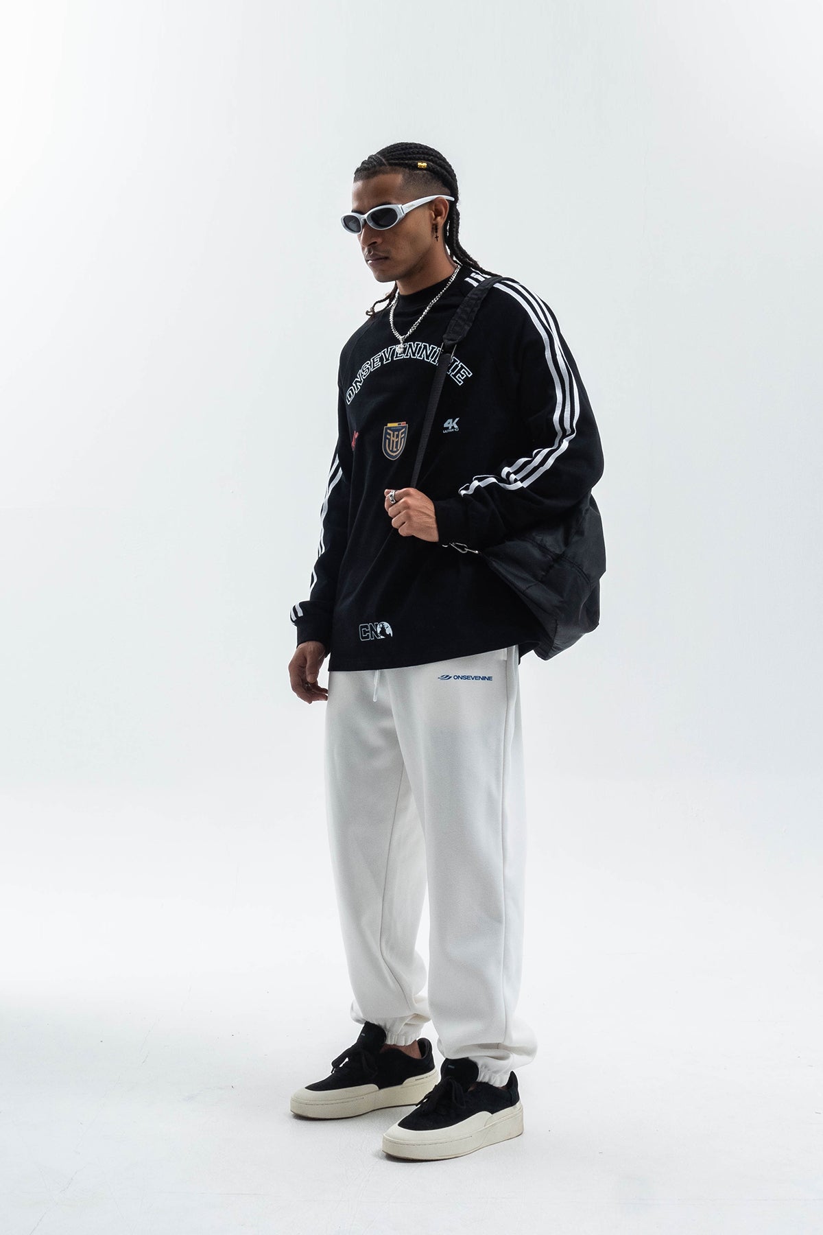 Racing top long sleeve motorsports t-shirt grunge striped jumper in black