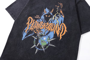 Devil t-shirt playground slogan tee retro creepy poster top in vintage grey