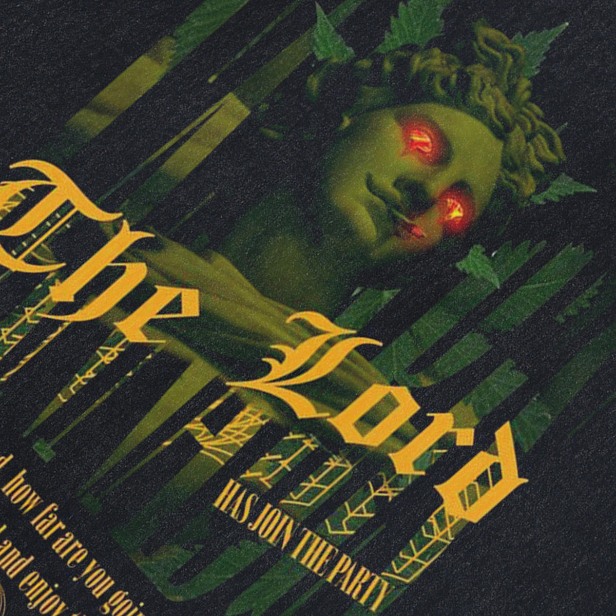 Lord slogan sleeveless t-shirt gothic saint print vest statue cartoon grunge tank top in acid wash black