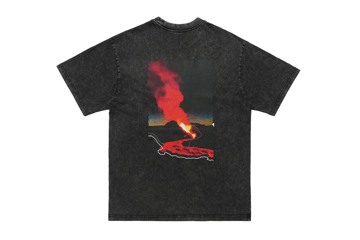 Volcano t-shirt lava print top y2k flame tee in black