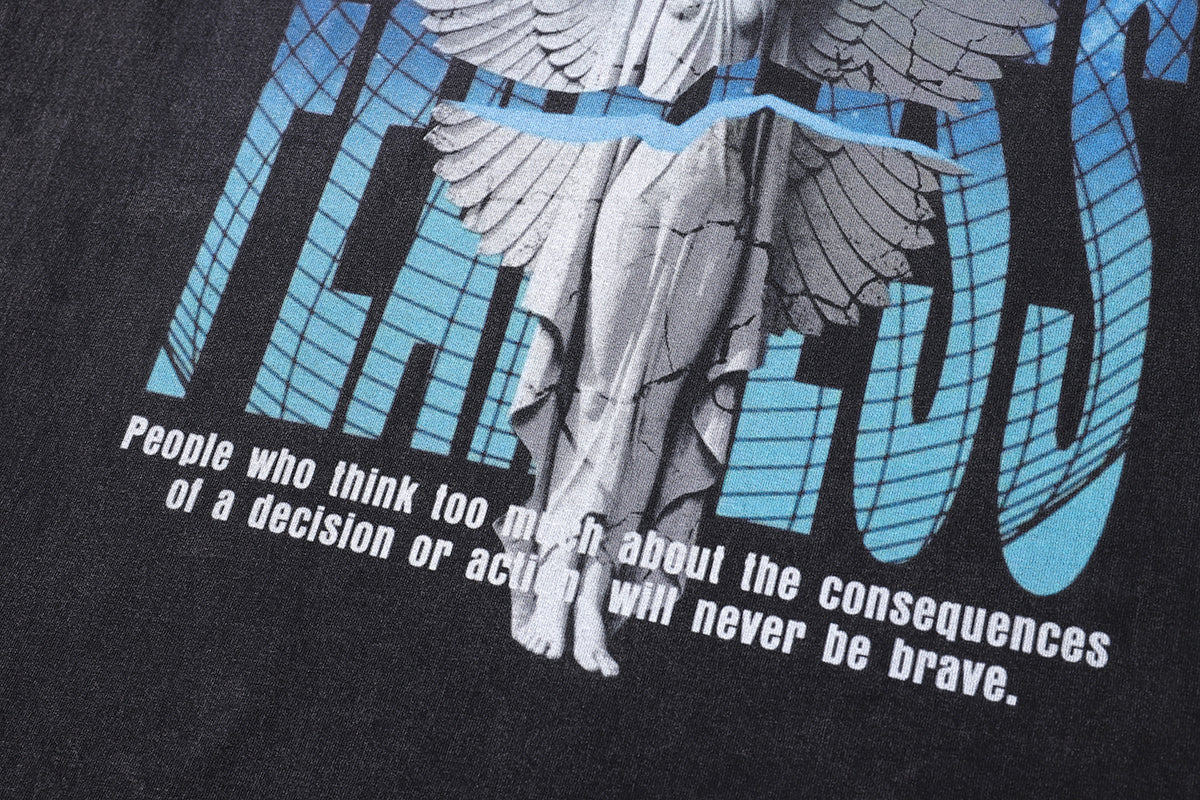 Fearless slogan t-shirt angel cartoon tee retro saint top in vintage grey