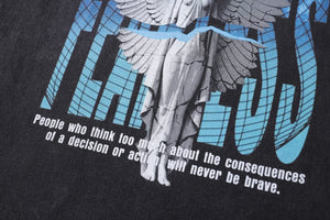 Fearless slogan t-shirt angel cartoon tee retro saint top in vintage grey