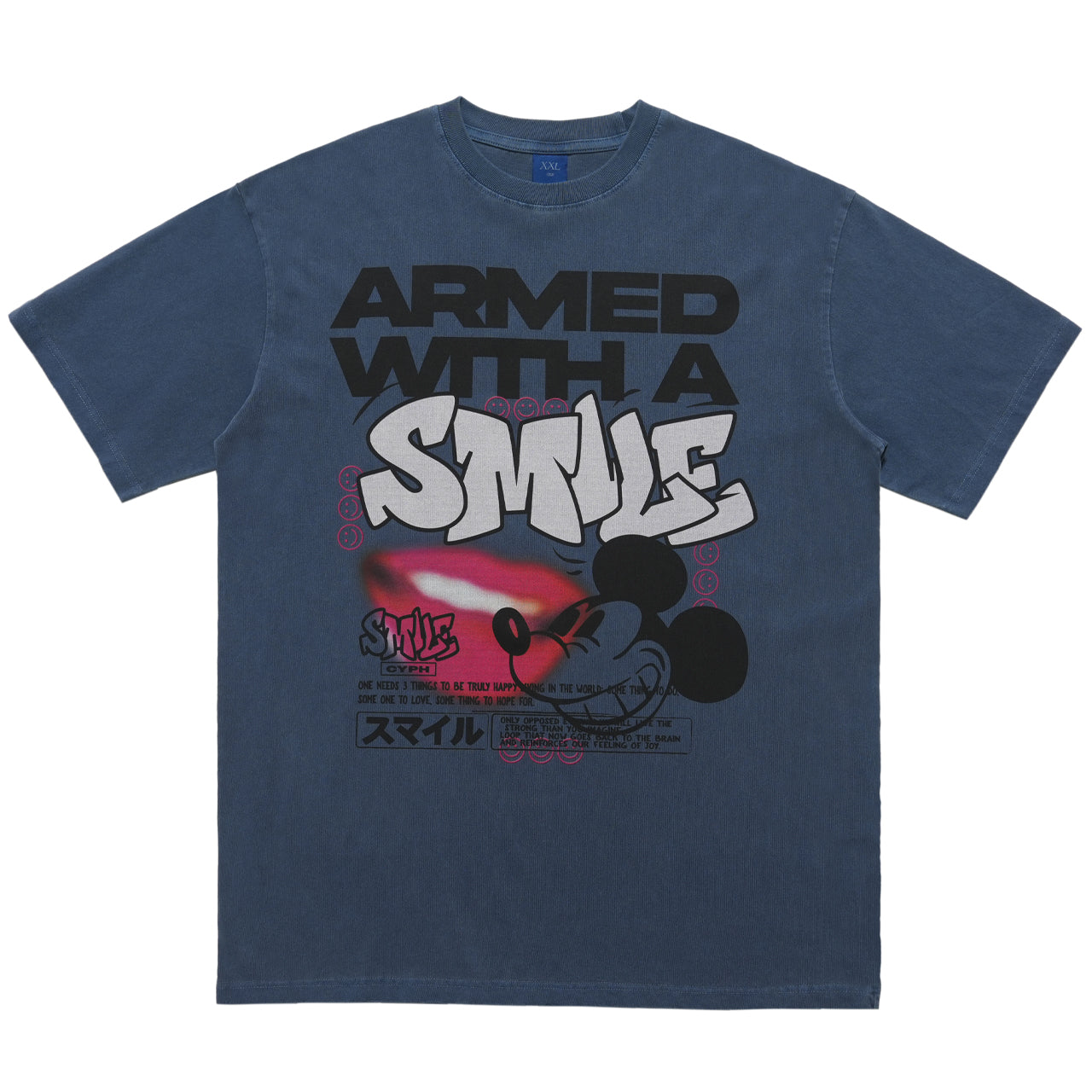 Graffiti t-shirt mouse print top grunge cartoon tee skater jumper in blue