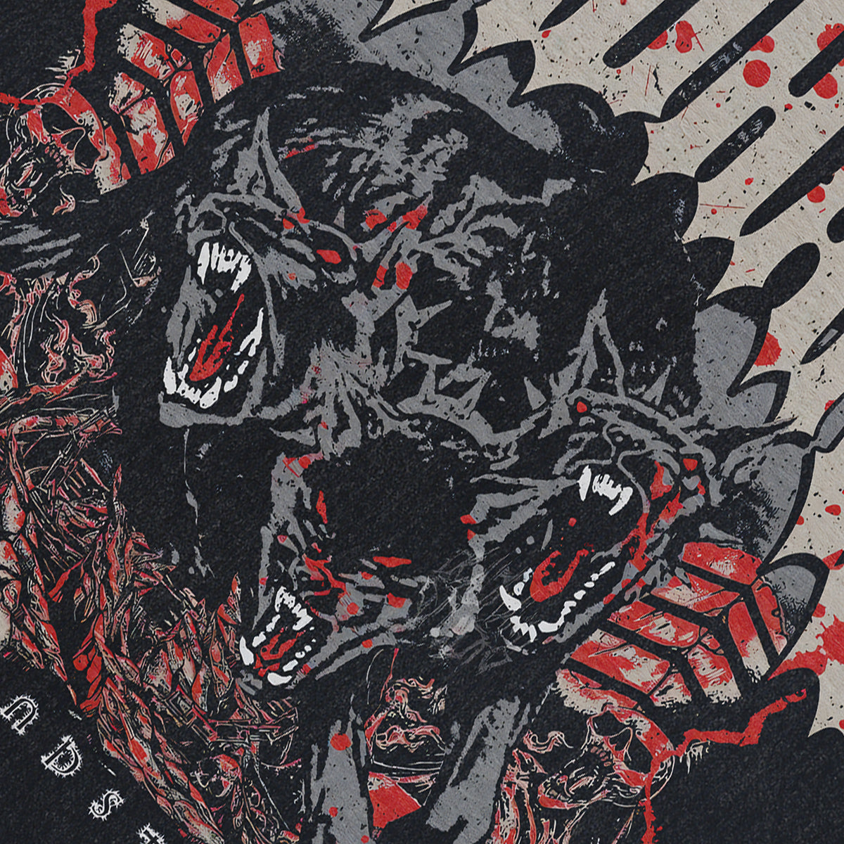 Gothic wolves sleeveless t-shirt creepy cartoon surfer vest metalcore tank top in acid wash black