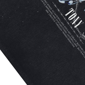 Butterfly print sleeveless t-shirt barbered wire surfer vest 00s cyberpunk tank top in acid wash black