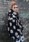 Daisy print fleece jacket custom made sunflower bomber black