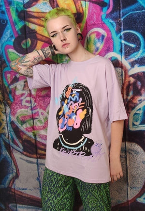 Abstract print t-shirt thin graffiti tee in purple