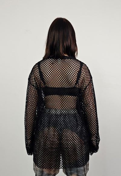 Oversize mesh top black transparent netted thin punk jumper