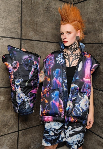 Psychedelic bomber jacket handmade detachable raver puffer