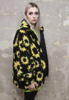 Sunflower fleece jacket handmade daisy floral faux fur coat