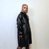 Mid length faux leather coat PU utility trench jacket gorpcore raver varsity going out rubbery high fashion gothic puffer in black